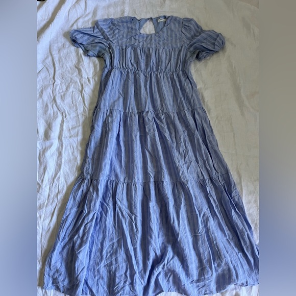 Mod Ref Blue and White Tiered Ruffled Maxi Sundress - Picture 1 of 7